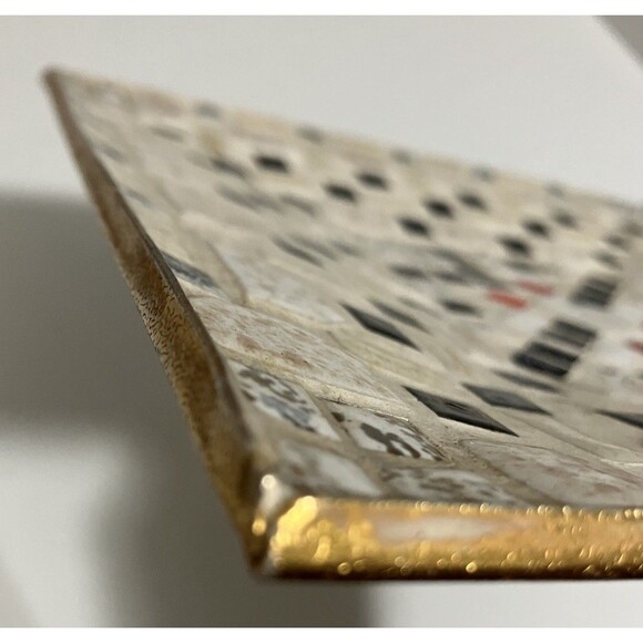 Large Vintage Mosaic  Tile  platter, White Red Black Gold square tiles MCM - Picture 14 of 16